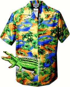 Alligator Zone Men's Tropical Shirts Blue