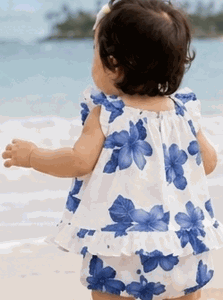 Aloha Baby Clothes Plumerias Blue Cabana Set 