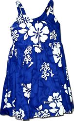 Aloha Dress for Kids White Hibiscus Cute Blue