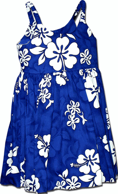 Aloha Dress for Kids White Hibiscus Cute Blue