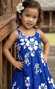 Aloha Dress for Kids White Hibiscus Cute Blue