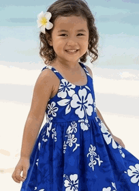 Aloha Dress for Kids White Hibiscus Cute Blue Aloha Dress for Kids White Hibiscus Cute Blue