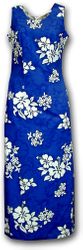 Aloha Dresses White Hibiscus Blue Long Tank (XS-XL)