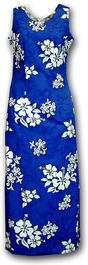Aloha Dresses White Hibiscus Blue Long Tank (XS-XL)