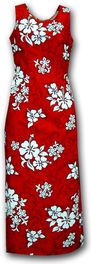 Aloha Dresses White Hibiscus Red Long Tank (XS-L)