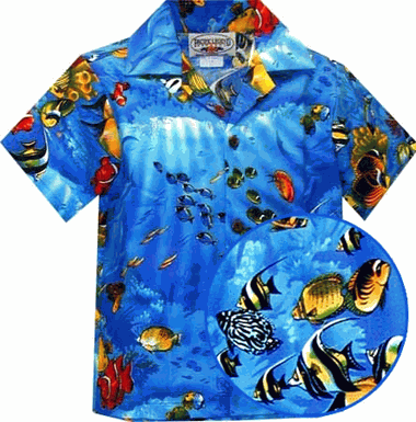 Aloha Fish Boys Blue Tropical Shirts