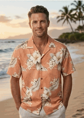 Aloha Shirts (Peach) Men's Tropical Luau