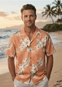 Aloha Shirts (Peach) Men's Tropical Luau
