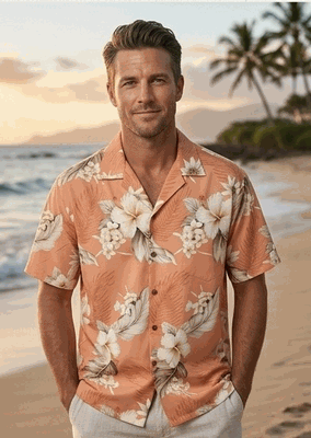 Aloha Shirts (Peach) Men's Tropical Luau