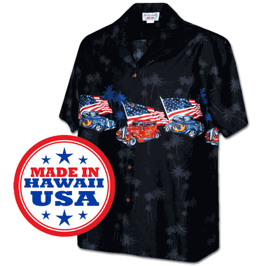 American Flag Hotrods Men's Car Shirt 3942Black