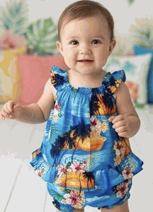 Baby Girls Hawaiian Outfit Waikiki Sunset Blue