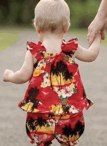 Baby Girls Hawaiian Outfit Waikiki Sunset Red