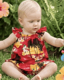 Baby Girls Hawaiian Outfit Waikiki Sunset Red