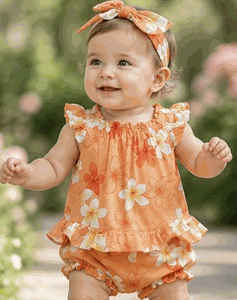 Baby Orange Hawaiian Outfit White Plumeria 