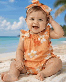 Baby Orange Hawaiian Outfit White Plumeria 