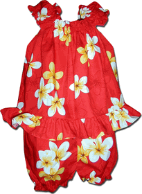 Baby Red Hawaiian Outfit White Plumeria 
