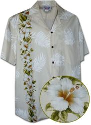 Bahama Hibiscus Panel Hawaiian Shirts Cream