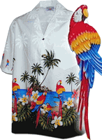 Beach Parrot Hawaiian Shirts White