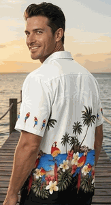 Beach Parrot Hawaiian Shirts White Beach Parrot Hawaiian Shirts White