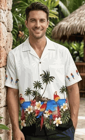 Beach Parrot Hawaiian Shirts White Beach Parrot Hawaiian Shirts White