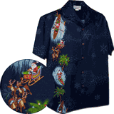 Beach Santa Christmas Mens Hawaiian Shirts Navy