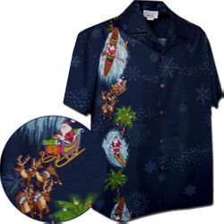 Beach Santa Christmas Mens Hawaiian Shirts Navy Beach Santa Christmas Mens Hawaiian Shirts Navy