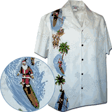 Beach Santa Christmas Mens Hawaiian Shirts White