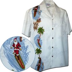Beach Santa Christmas Mens Hawaiian Shirts White Beach Santa Christmas Mens Hawaiian Shirts White