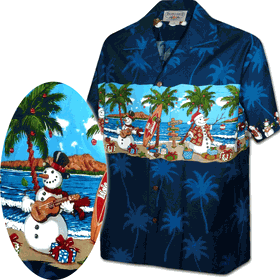 Beach Snowmen Tropical Holiday Shirt for Men 3958-Navy