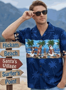 Beach Snowmen Tropical Holiday Shirt for Men 3958-Navy