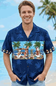 Beach Snowmen Tropical Holiday Shirt for Men 3958-Navy Beach Snowmen Tropical Holiday Shirt for Men 3958-Navy