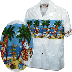 Beach Snowmen Tropical Holiday Shirt for Men 3958-White