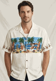 Beach Snowmen Tropical Holiday Shirt for Men 3958-White Beach Snowmen Tropical Holiday Shirt for Men 3958-White