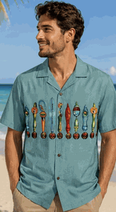 Beer Taps Pacific Legend Men's Camp Shirts 3986Blue