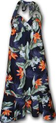 Bird Of Paradise Black Halter Hawaiian Dress