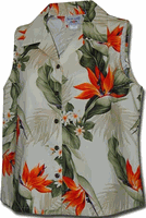 Bird of Paradise Ladies Sleevless Hawaiian Shirts Cream