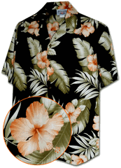 Black Hawaiian Shirt with Orange Hibiscus