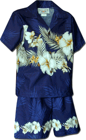 Boys Hawaiian Clothing Navy Hibiscus Band