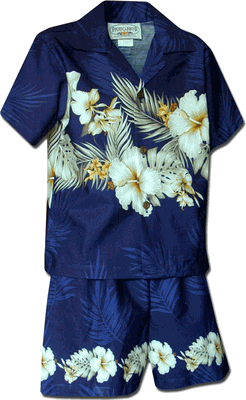 Boys Hawaiian Clothing Navy Hibiscus Band