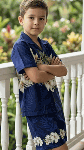 Boys Hawaiian Clothing Navy Hibiscus Band