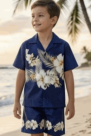 Boys Hawaiian Clothing Navy Hibiscus Band