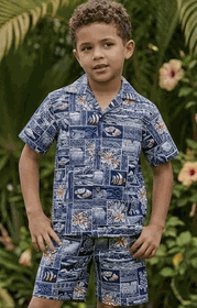 Boys Hawaiian Outfit Navy Tropical Fish