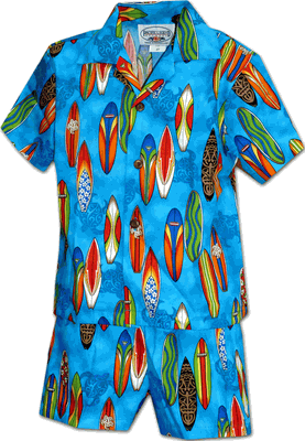 Boys Hawaiian Outfit with Cool Surf Boards 3860Blue