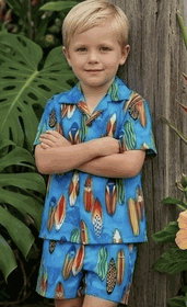 Boys Hawaiian Outfit with Cool Surf Boards 3860Blue