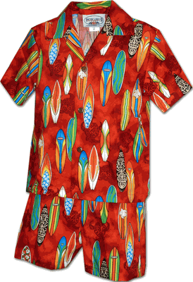 Boys Hawaiian Outfit with Cool Surf Boards 3860Red