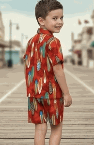 Boys Hawaiian Outfit with Cool Surf Boards 3860Red