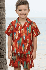 Boys Hawaiian Outfit with Cool Surf Boards 3860Red