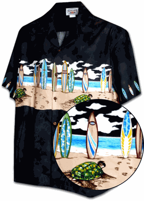 Boys Hawaiian Shirt Turtle Beach Surfboards Black