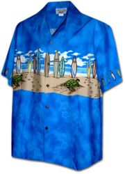 Boys Hawaiian Shirt Turtle Beach Surfboards Blue