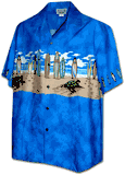 Boys Hawaiian Shirt Turtle Beach Surfboards Blue